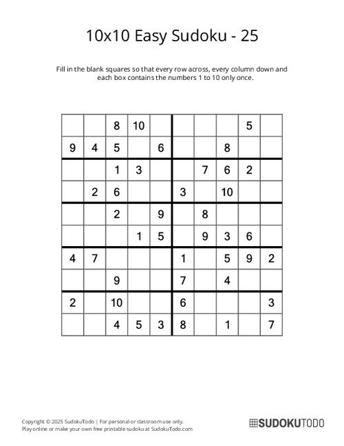 10x10 Sudoku - Easy - 25