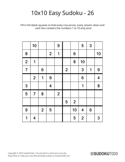 10x10 Sudoku - Easy - 26