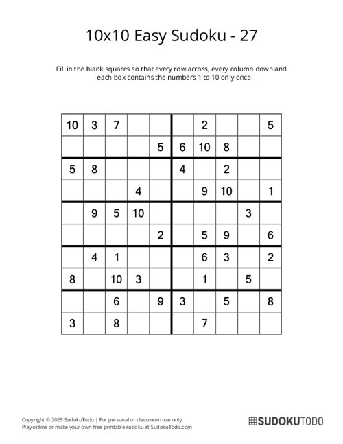 10x10 Sudoku - Easy - 27