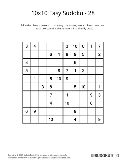 10x10 Sudoku - Easy - 28