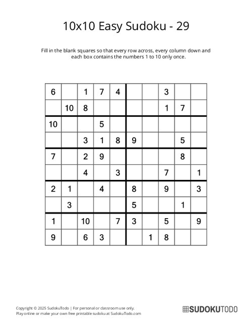 10x10 Sudoku - Easy - 29