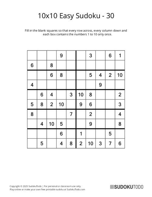 10x10 Sudoku - Easy - 30