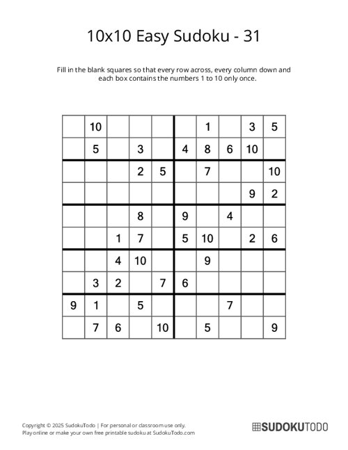 10x10 Sudoku - Easy - 31