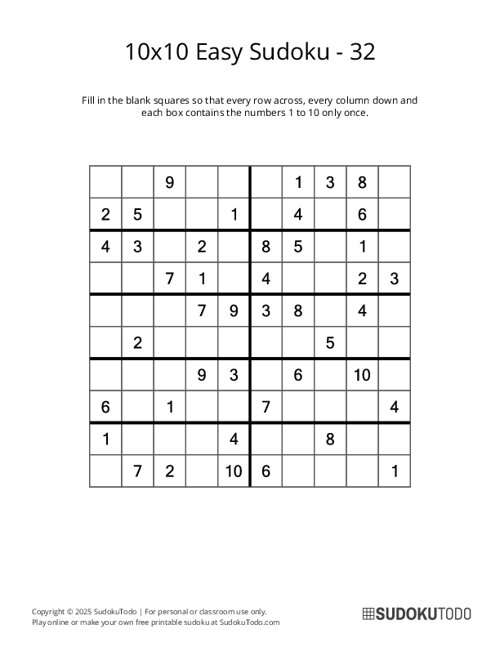 10x10 Sudoku - Easy - 32