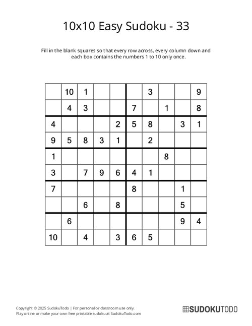 10x10 Sudoku - Easy - 33