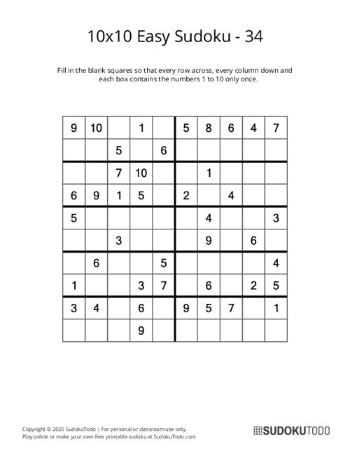 10x10 Sudoku - Easy - 34