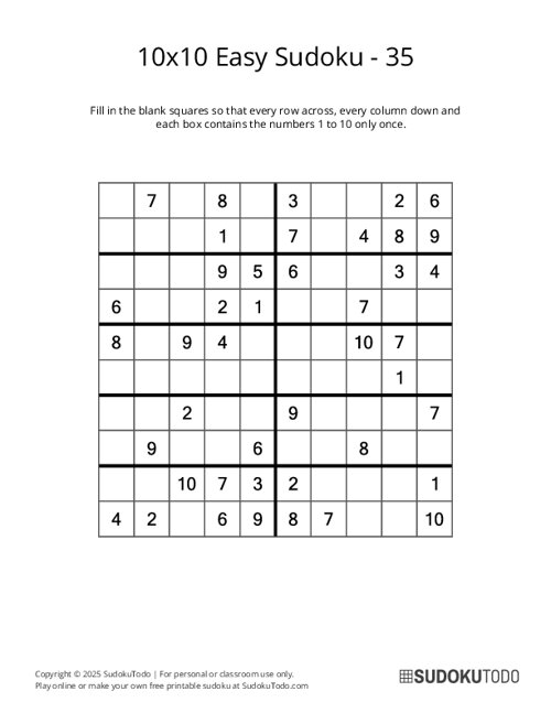 10x10 Sudoku - Easy - 35