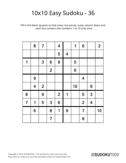 10x10 Sudoku - Easy - 36