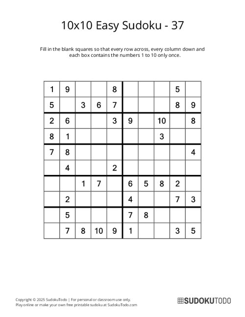 10x10 Sudoku - Easy - 37