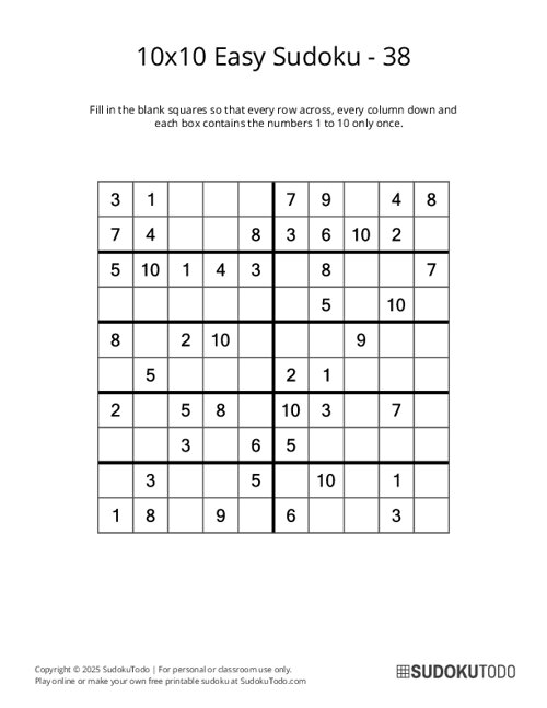 10x10 Sudoku - Easy - 38