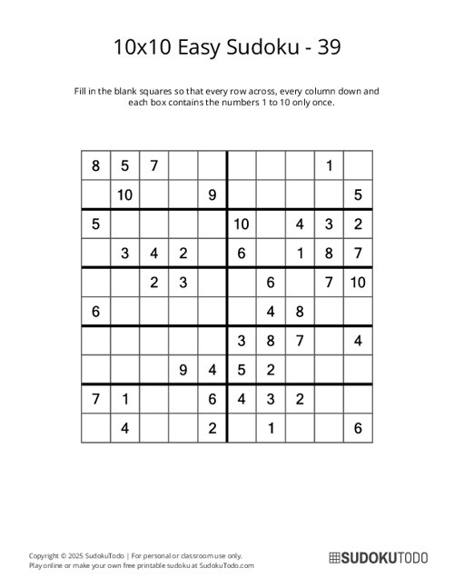 10x10 Sudoku - Easy - 39