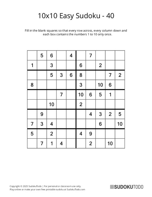 10x10 Sudoku - Easy - 40