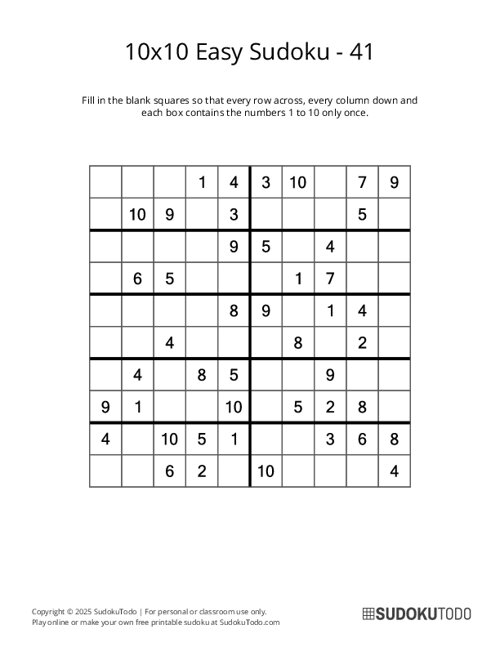 10x10 Sudoku - Easy - 41