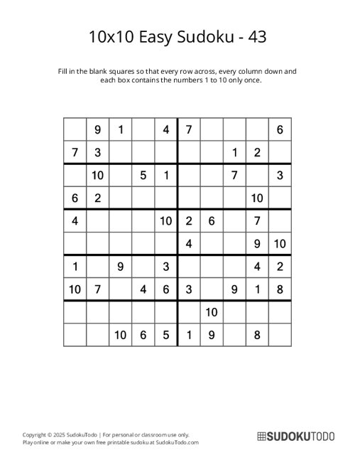 10x10 Sudoku - Easy - 43