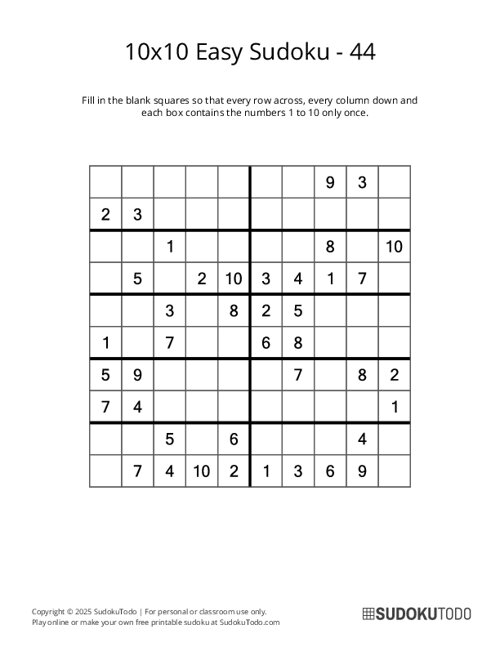 10x10 Sudoku - Easy - 44