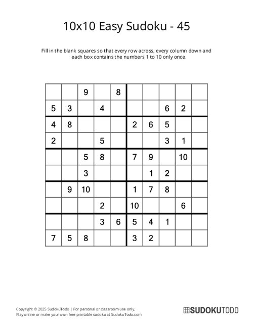 10x10 Sudoku - Easy - 45