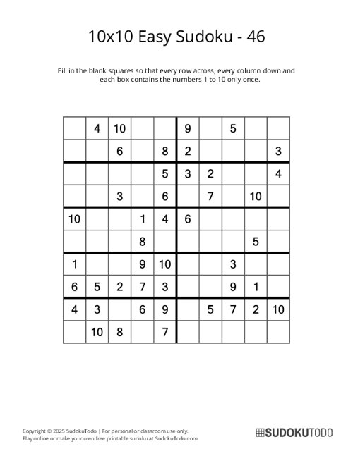 10x10 Sudoku - Easy - 46