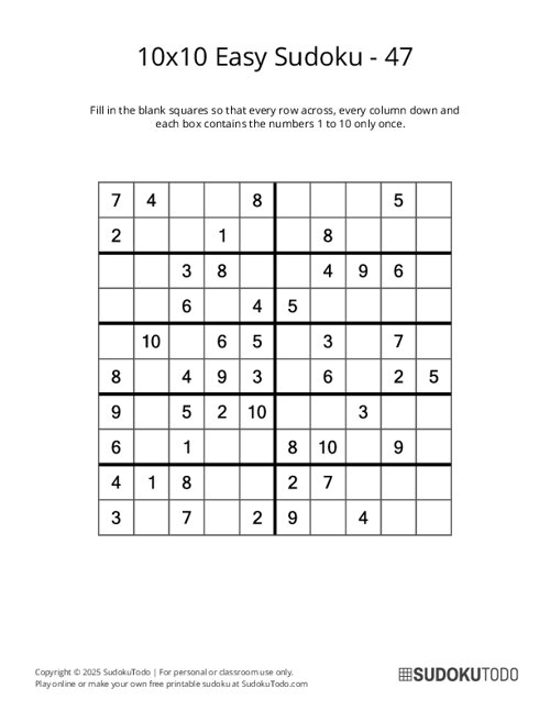 10x10 Sudoku - Easy - 47