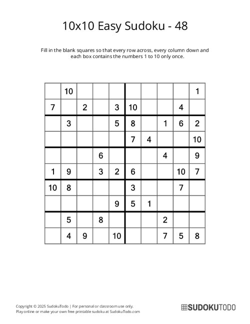 10x10 Sudoku - Easy - 48