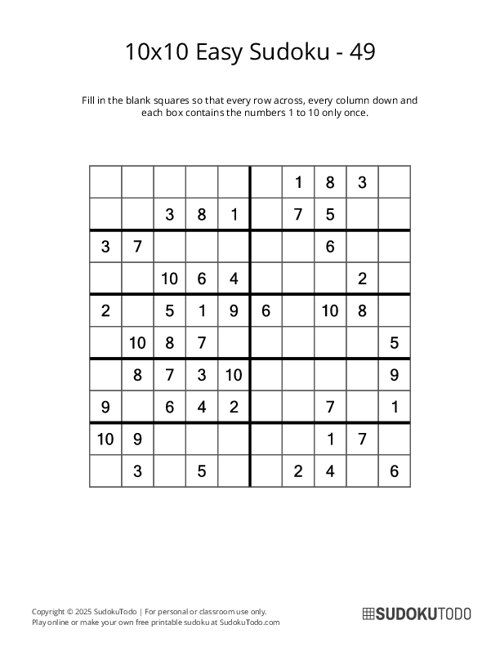 10x10 Sudoku - Easy - 49