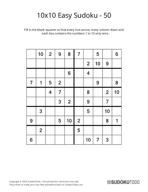 10x10 Sudoku - Easy - 50