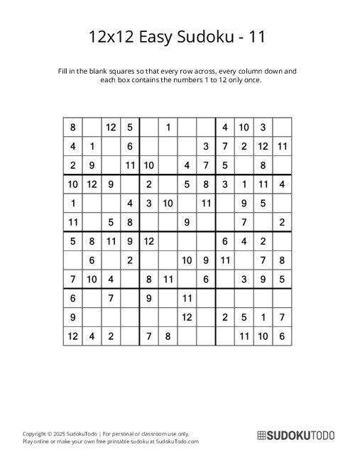 12x12 Sudoku - Easy - 11