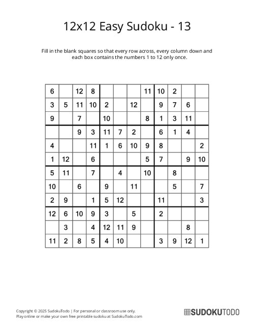 12x12 Sudoku - Easy - 13