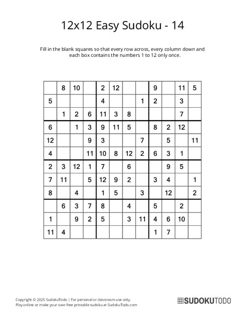 12x12 Sudoku - Easy - 14