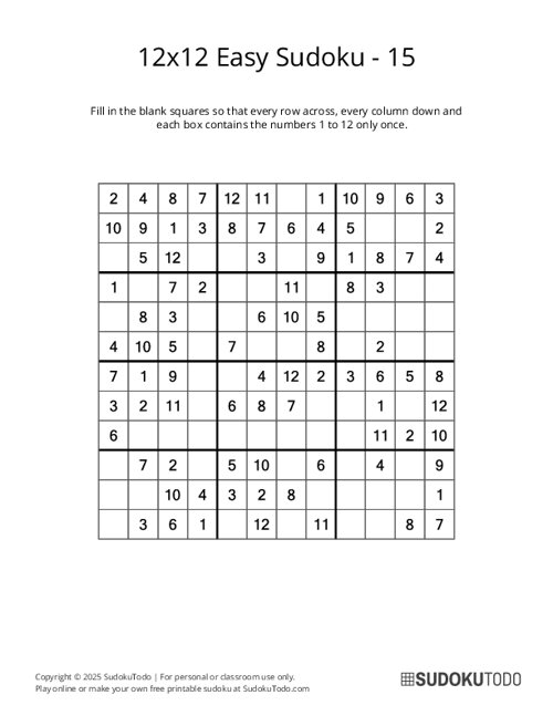 12x12 Sudoku - Easy - 15