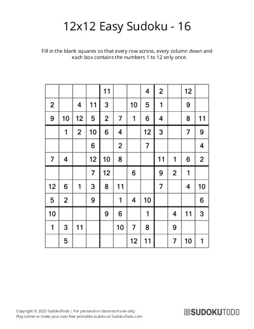 12x12 Sudoku - Easy - 16