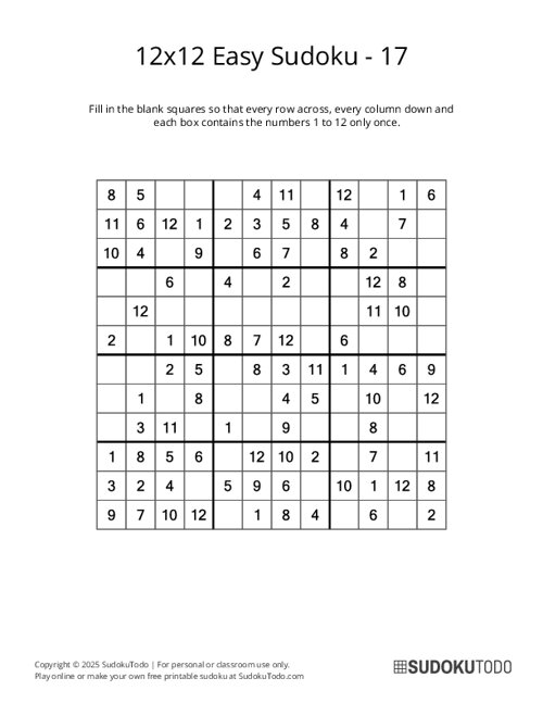 12x12 Sudoku - Easy - 17