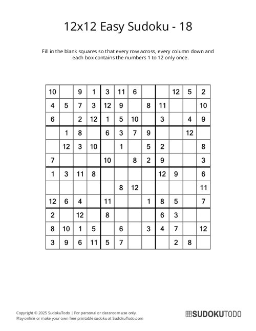 12x12 Sudoku - Easy - 18