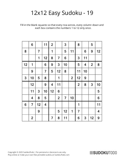 12x12 Sudoku - Easy - 19