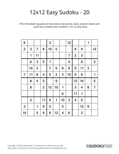 12x12 Sudoku - Easy - 20