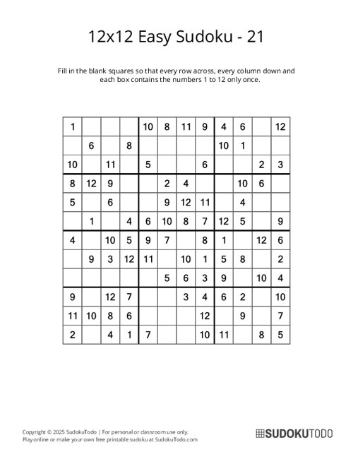 12x12 Sudoku - Easy - 21