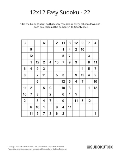 12x12 Sudoku - Easy - 22