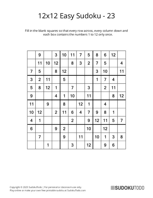 12x12 Sudoku - Easy - 23