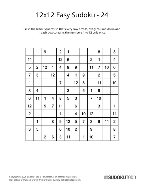 12x12 Sudoku - Easy - 24