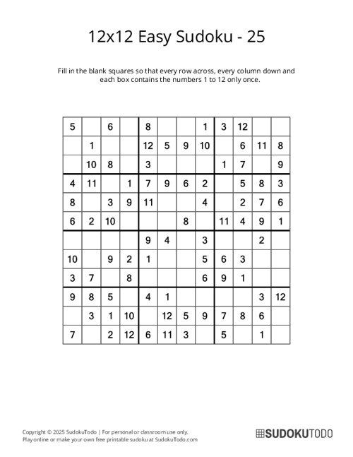 12x12 Sudoku - Easy - 25