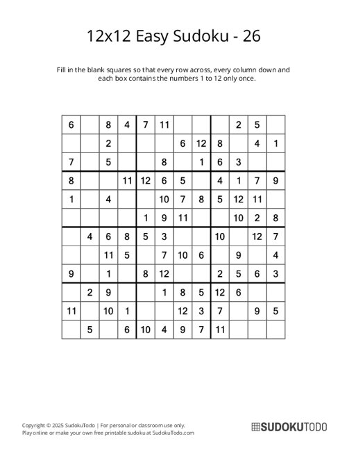 12x12 Sudoku - Easy - 26