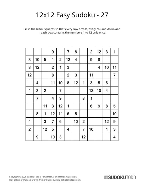 12x12 Sudoku - Easy - 27