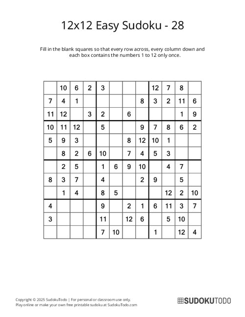 12x12 Sudoku - Easy - 28