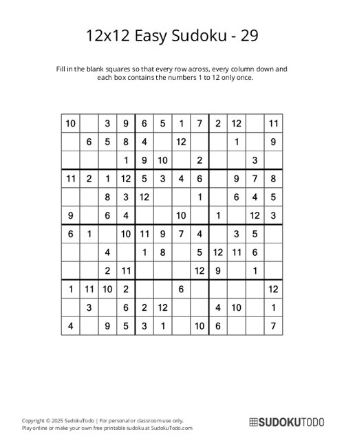 12x12 Sudoku - Easy - 29