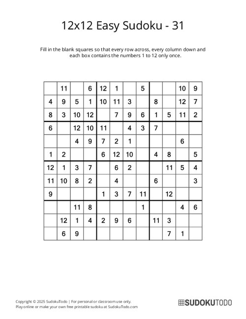 12x12 Sudoku - Easy - 31