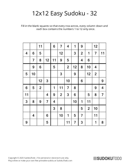 12x12 Sudoku - Easy - 32