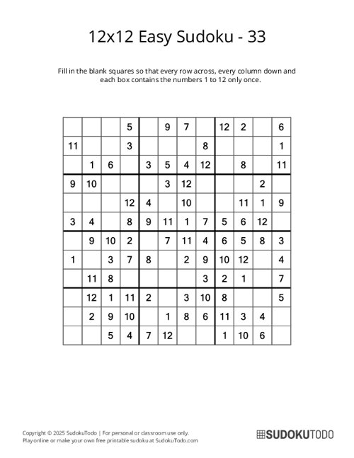 12x12 Sudoku - Easy - 33