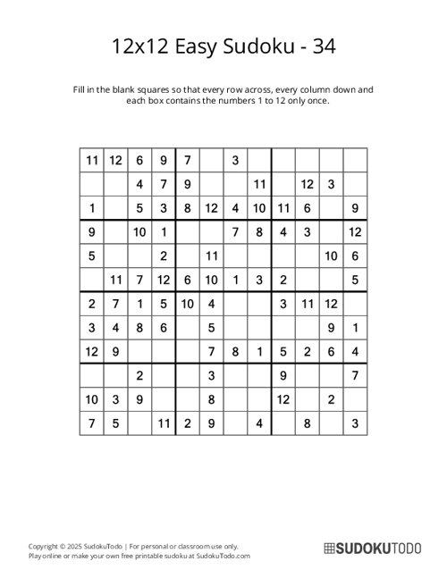 12x12 Sudoku - Easy - 34