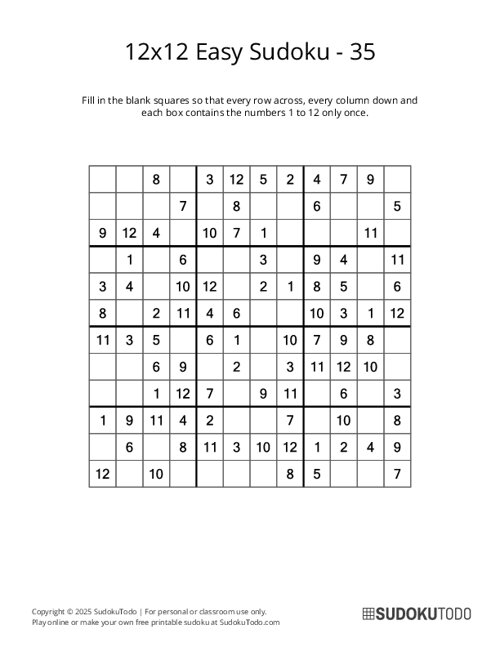 12x12 Sudoku - Easy - 35