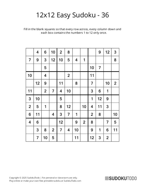 12x12 Sudoku - Easy - 36