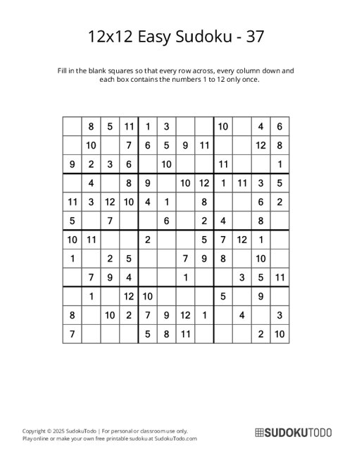 12x12 Sudoku - Easy - 37